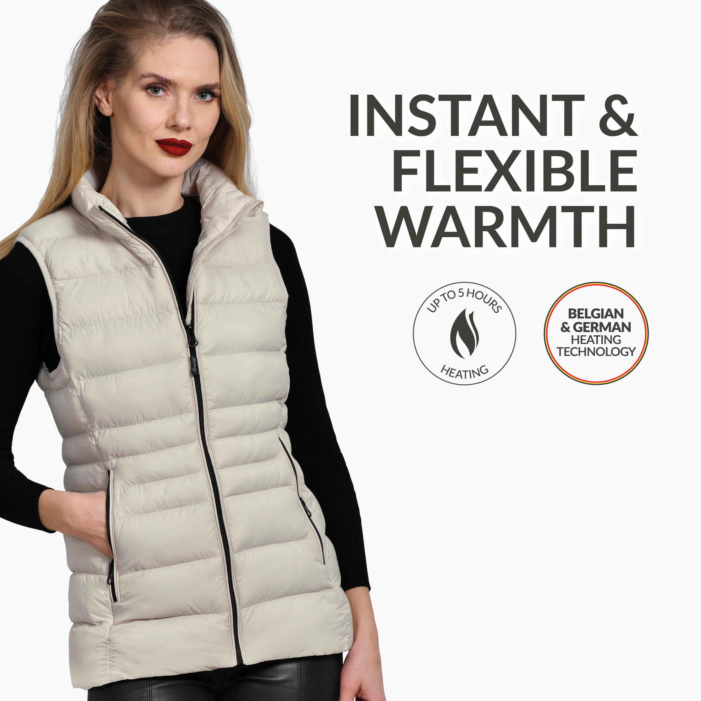 Verwarmde Mouwloze Vest Slim Fit - Vrouwen - Gevoerde kraag - Rapid power -Taupe 3/6