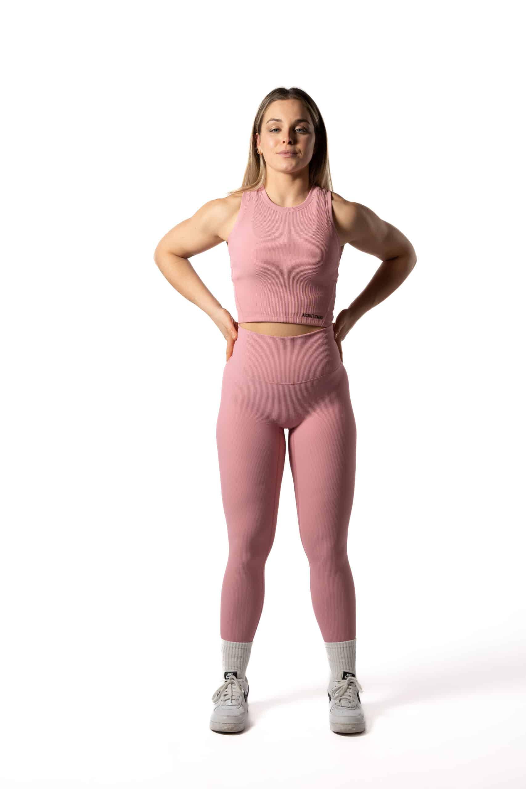 Ribbed v2 High Neck Crop Tank voor Fitness Roze 5/5