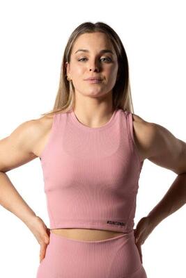 Ribbed v2 high neck crop tank voor fitness roze