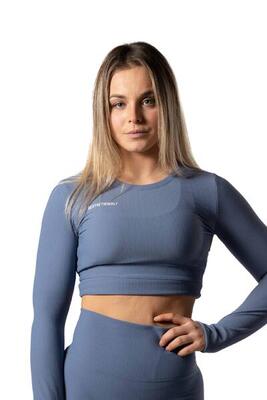 Geripptes v2-Crop-Top mit langen Ärmeln Fitness Lavendel
