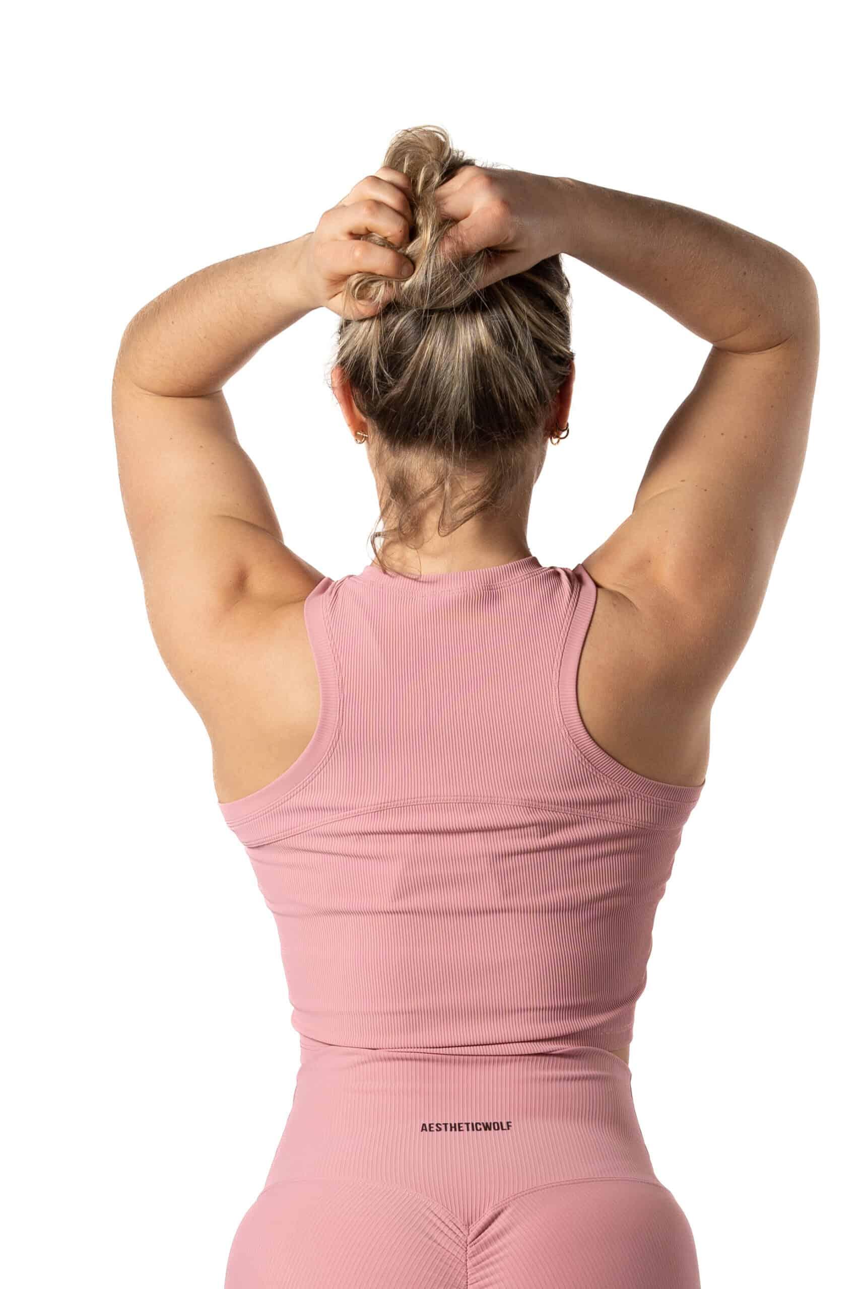Ribbed v2 High Neck Crop Tank voor Fitness Roze 3/5