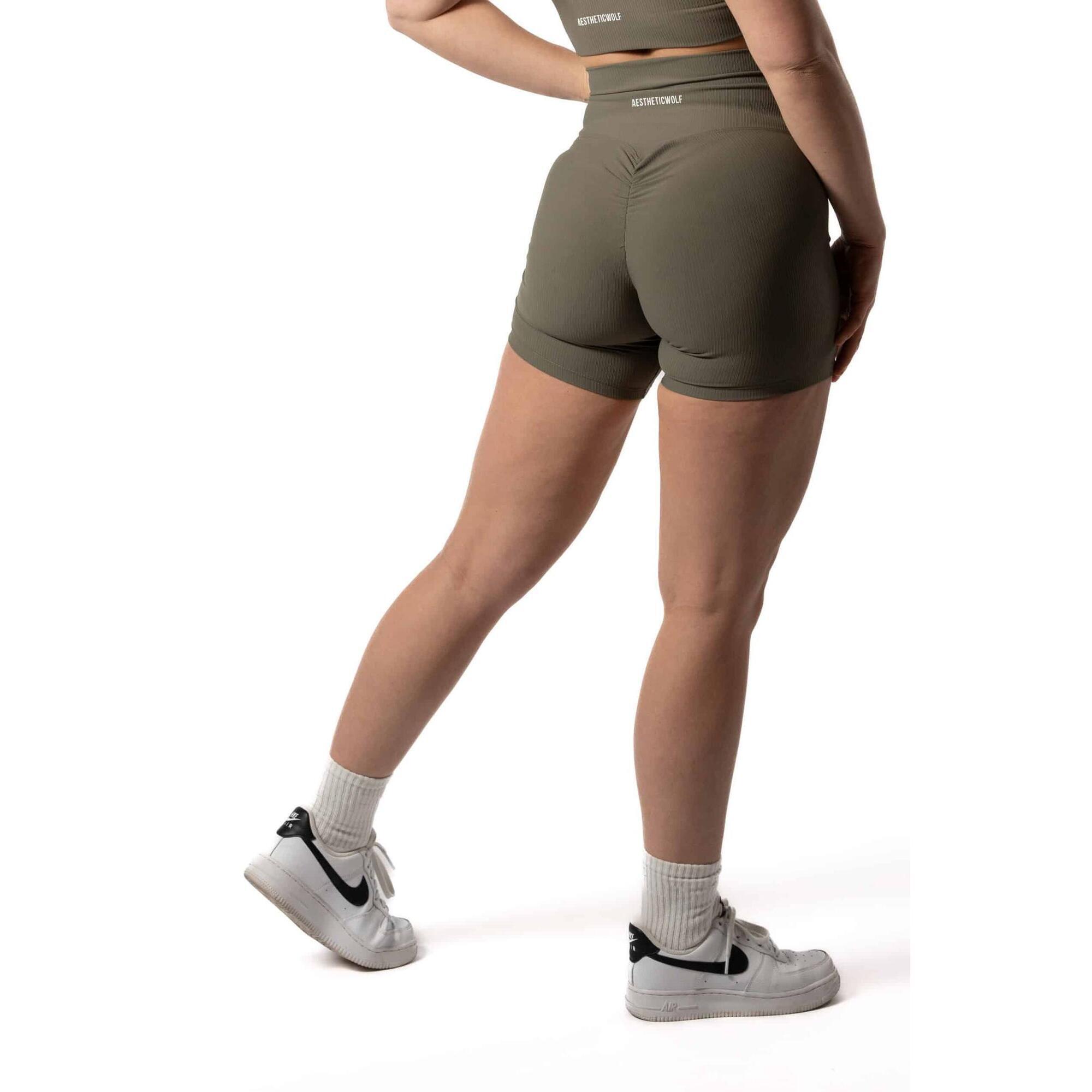 Pantaloncini a coste v2 Scrunch - Fitness - Donna - Verde salvia 3/5