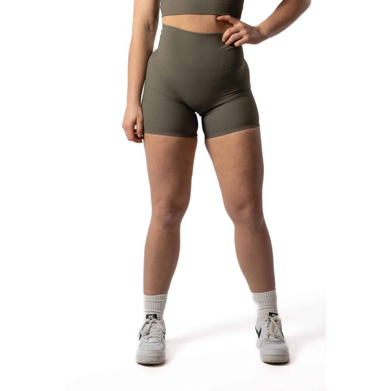 Naadloze Ribbed v2 Scrunch Seamless Shorts voor Fitness Salie Groen
