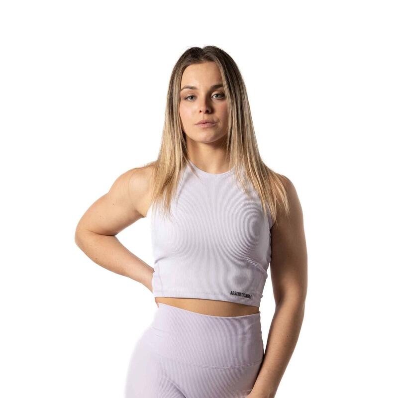 Geripptes v2 High Neck Crop Tank Fitness Lavendel