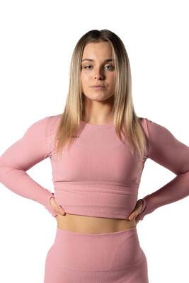 Geribbelde v2 long sleeve crop top voor fitness roze