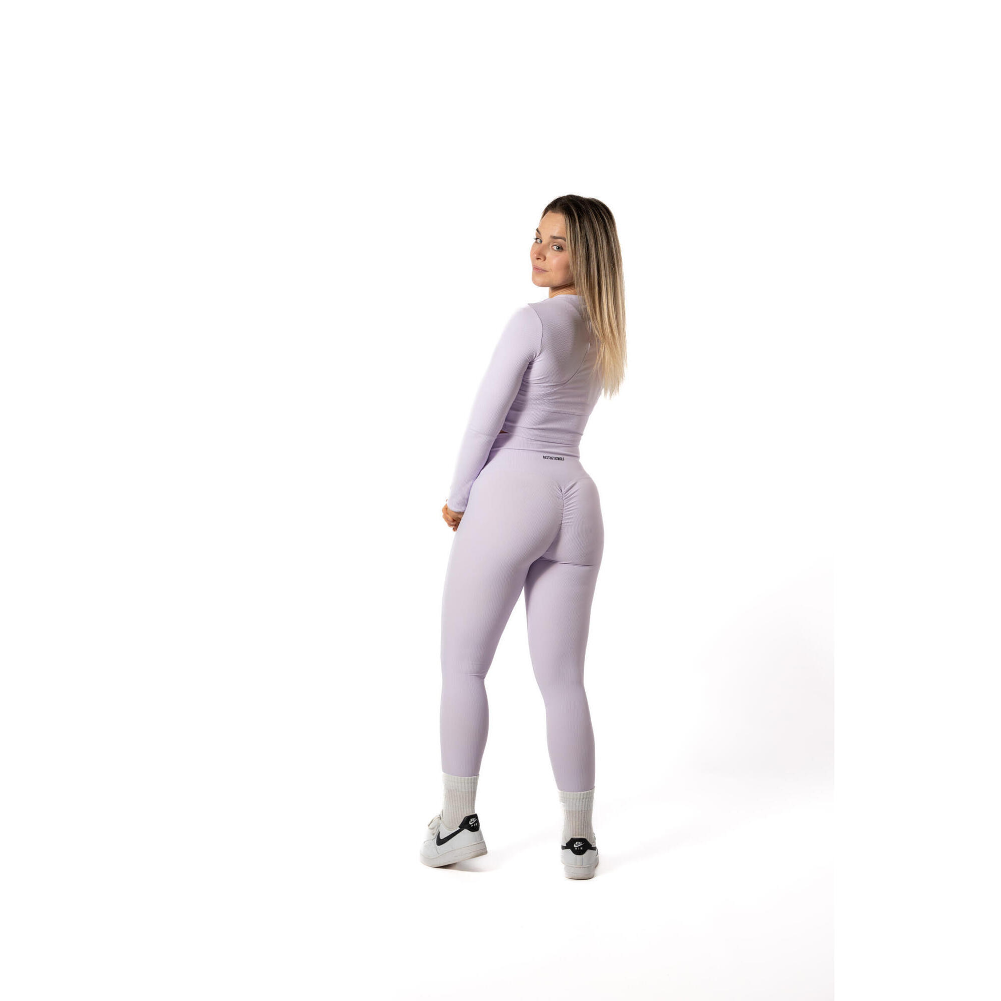 Geribbelde v2 Long Sleeve Crop Top voor Ftiness Lavendel 3/5