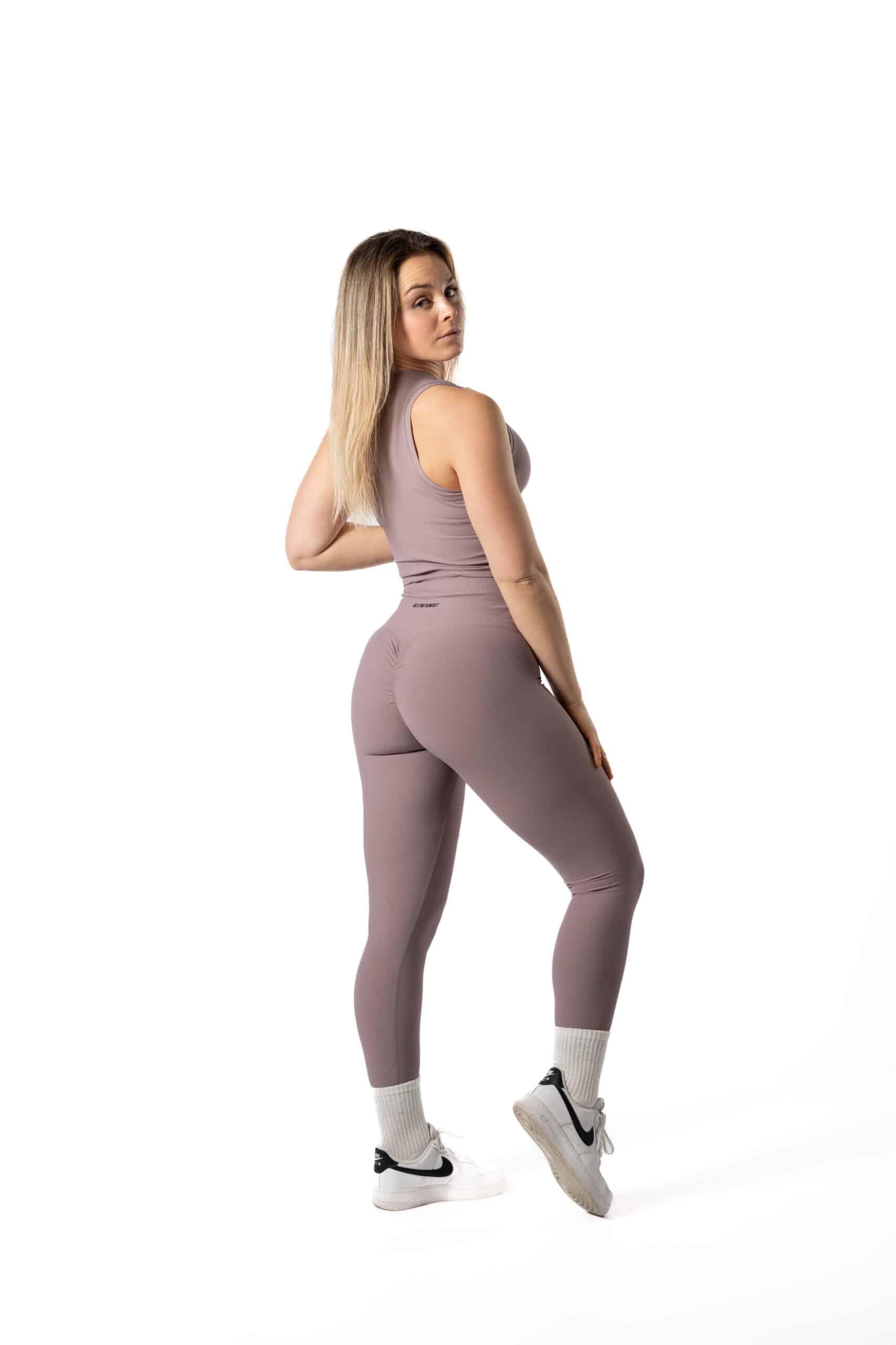 Ribbed v2 High Neck Crop Tank voor Fitness Plum Blossom 4/5