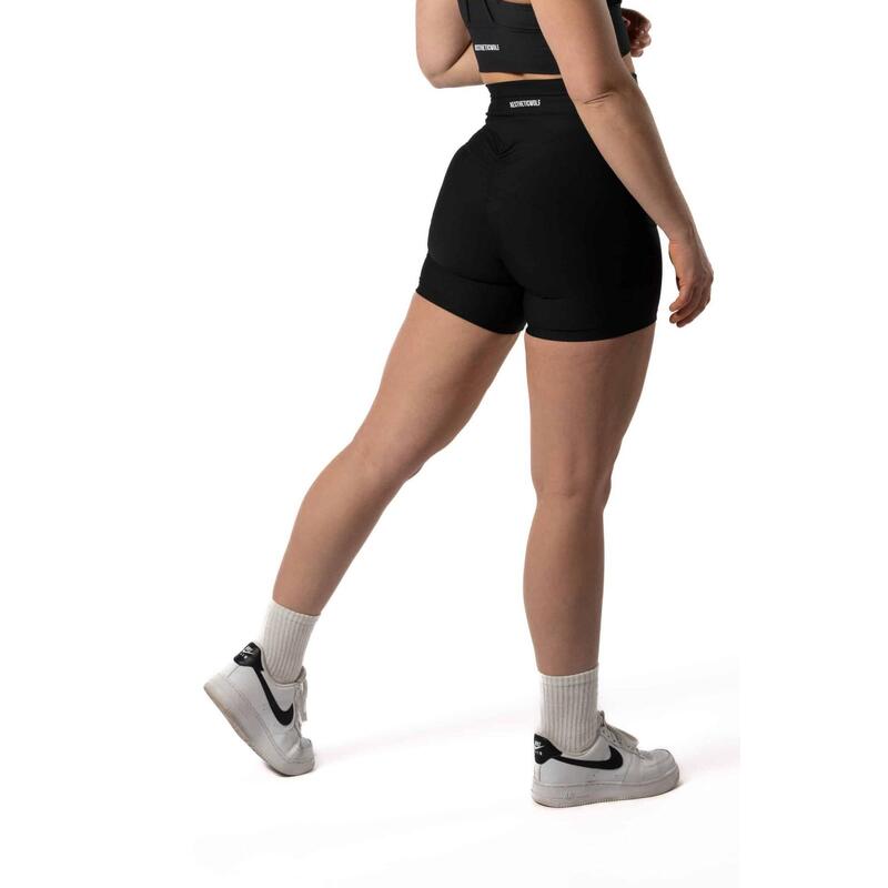 Naadloze Ribbed v2 Scrunch Seamless Shorts voor Fitness Zwart