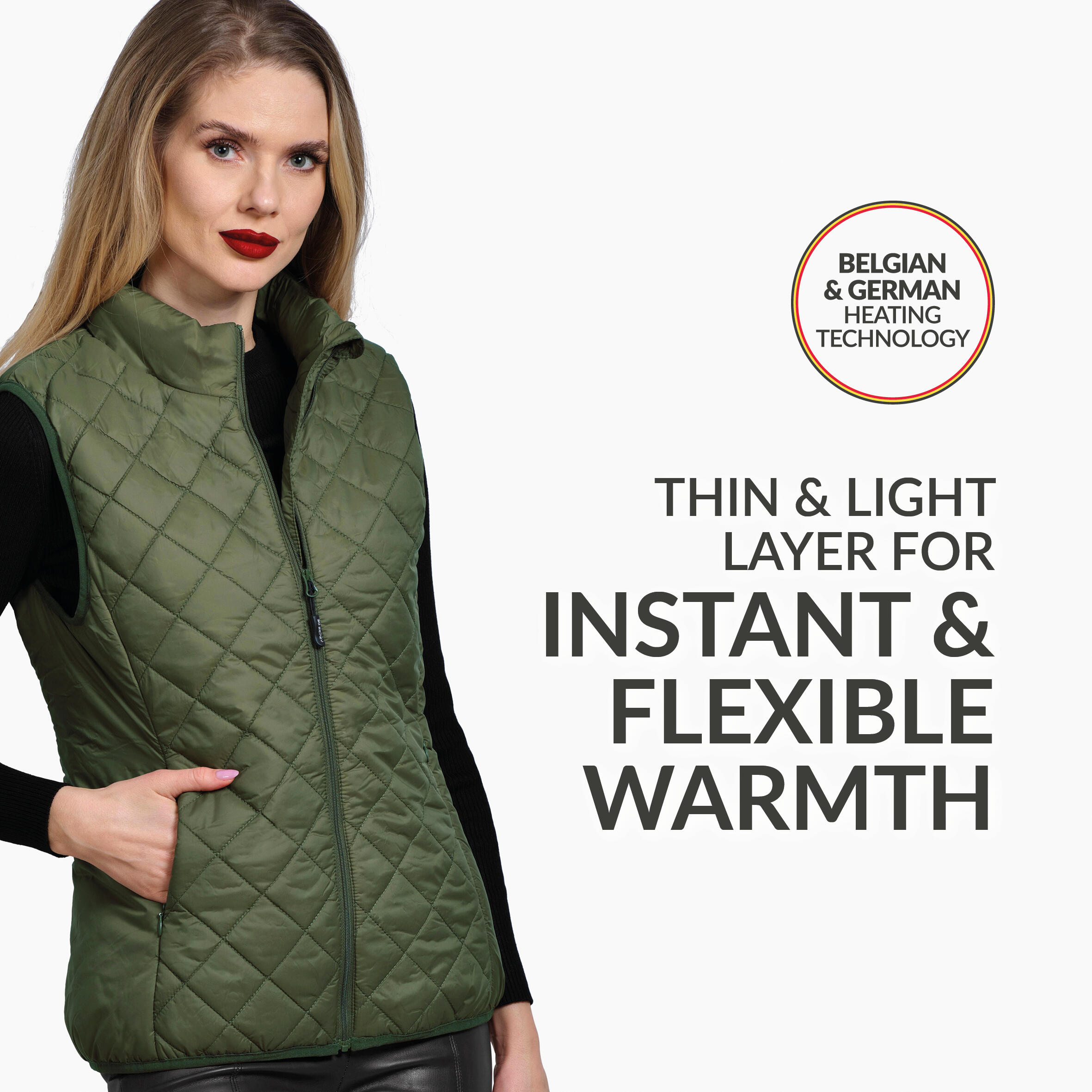 Veste chauffante sans manches – Coupe Slim pour femme - Kaki - Rapid batterie 3/7