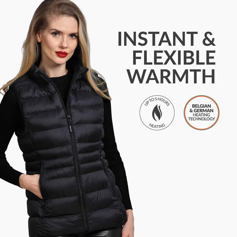 Verwarmde Mouwloze Vest Slim Fit - Vrouwen - Gevoerde kraag - Super Power -Zwart