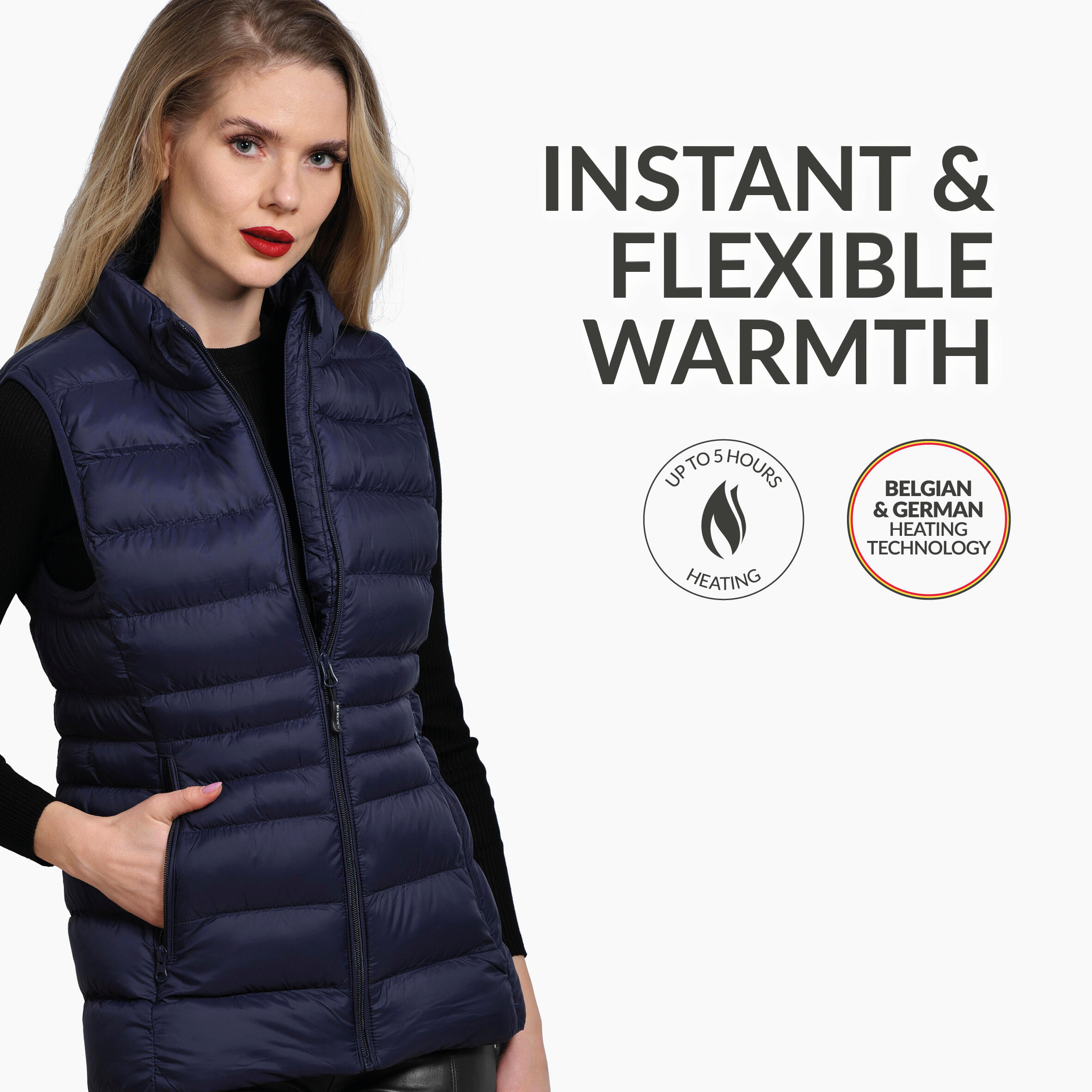 Verwarmde Mouwloze Vest Slim Fit - Vrouwen - Gevoerde kraag - Super Power -Blauw 3/6