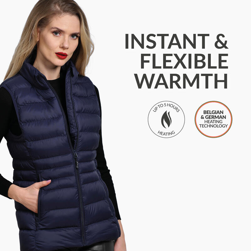 Verwarmde Mouwloze Vest Slim Fit - Vrouwen - Gevoerde kraag - Rapid power -Blauw