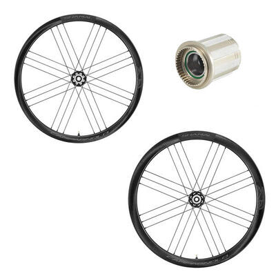 Set van 2 fietswielen campagnolo shamal c21 2wf disque tubeless ready shimano hg