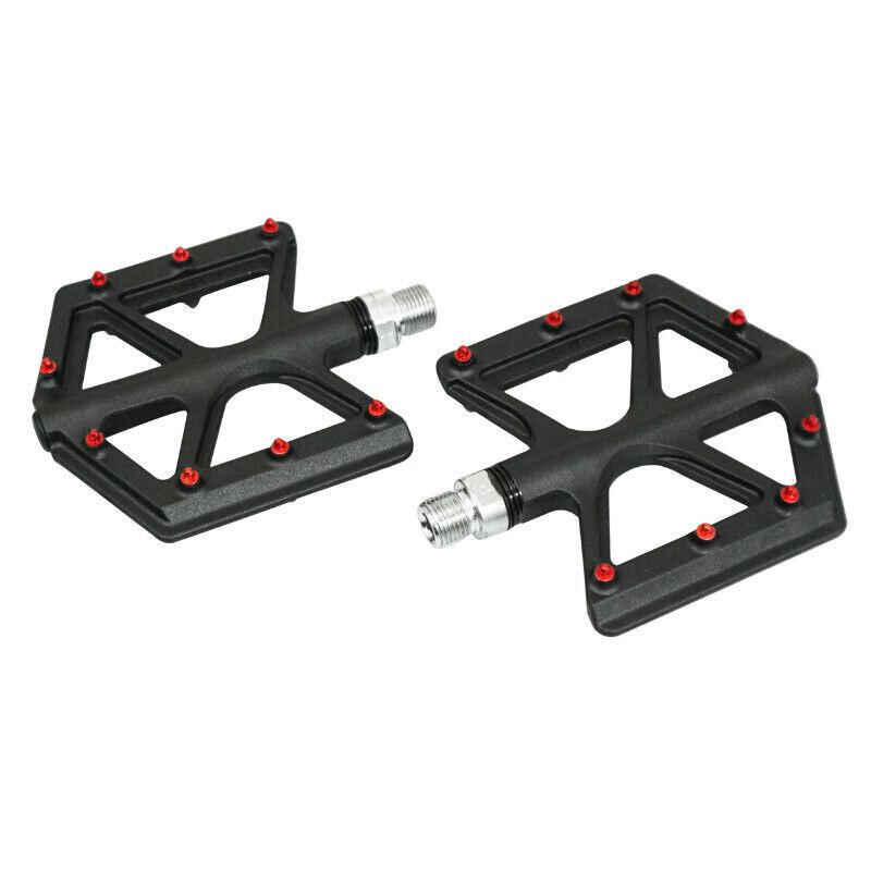 Pedale bmx- Mountainbike Downhill Alu Kohlefaser Gewinde 9-16 mit roten Noppen P