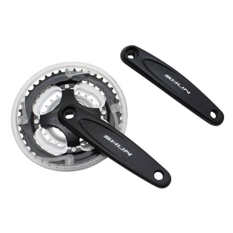 Aluminiowy korbowód do rowerów górskich z osłoną łańcucha P2R 7-8V. 170 mm 42-34