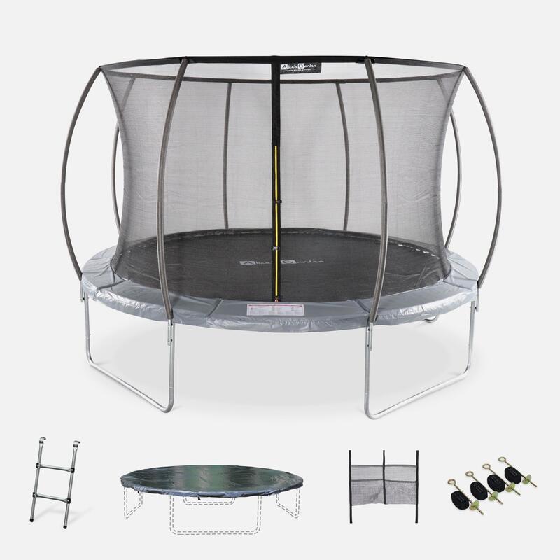 Trampoline rond  370cm gris - Saturne Inner XXL – trampoline de jardin avec