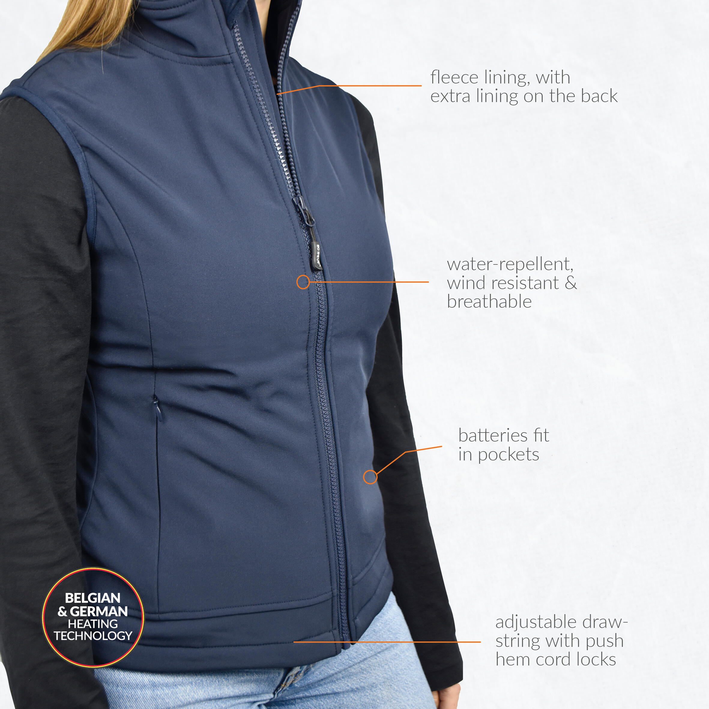 Beheizte ärmellose Softshell-Jacke Slim Fit Fleece-futter