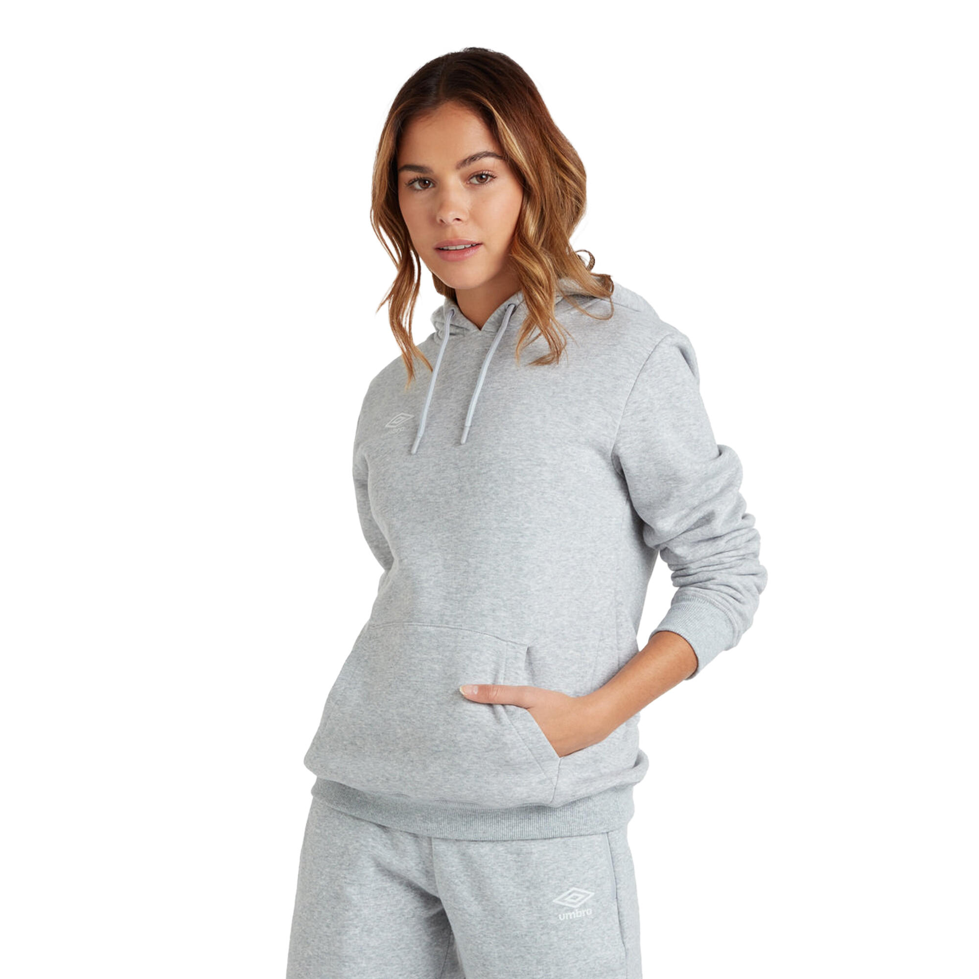 Womens/Ladies Club Leisure Hoodie (Grey Marl/White) 3/4