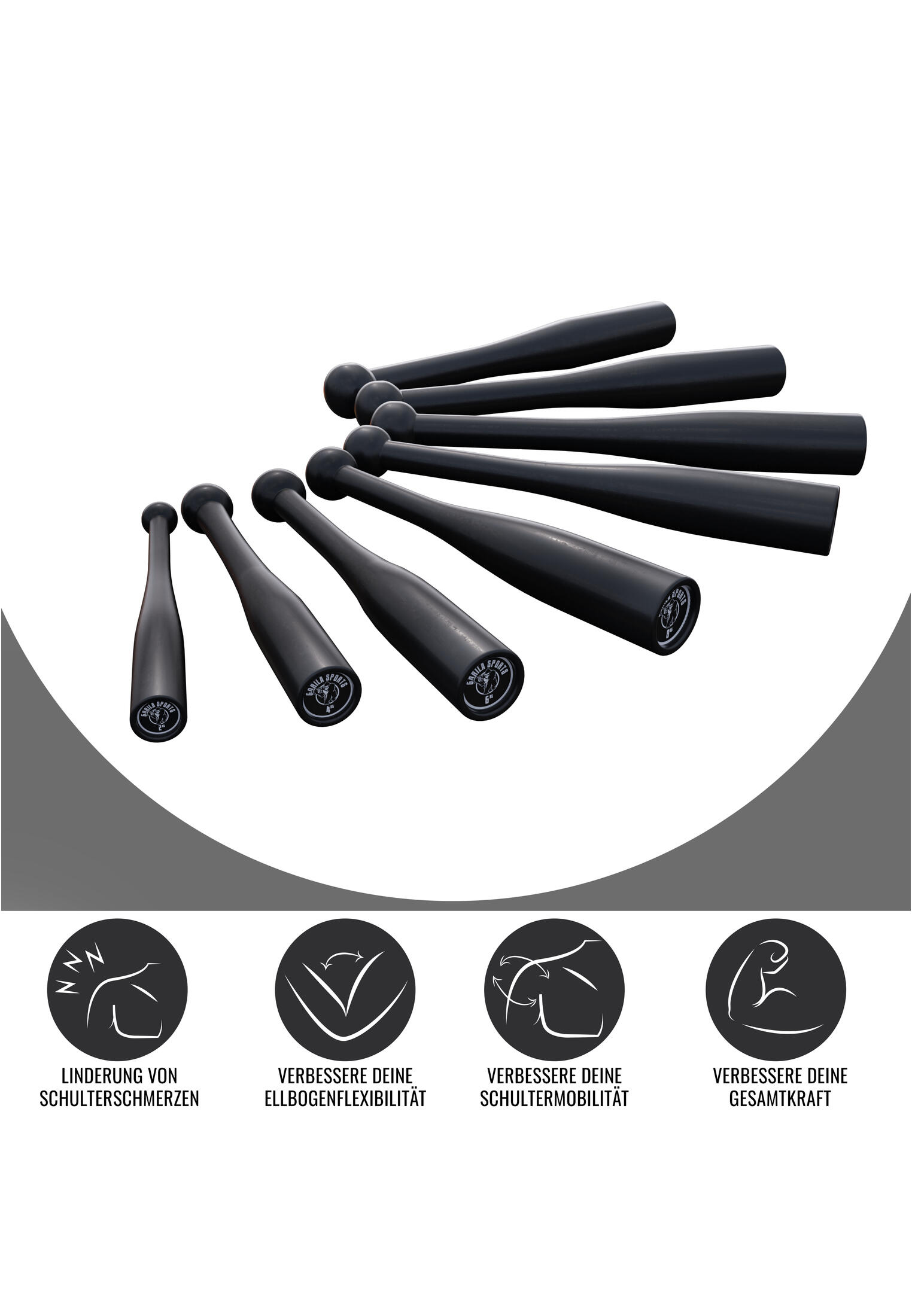 Indian Clubbells - Set van 77 kg - 8 Clubbells - 2 tot 20 kg - Gietijzer - 3/7