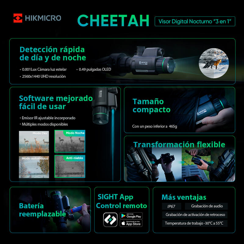 Clip-on digital nocturno para caza HIKMICRO Cheetah C32F-R con emisor IR 850 nm