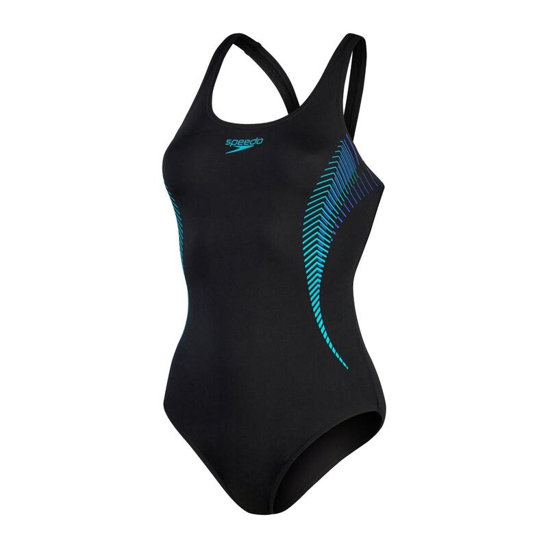 Speedo Womens Placement Muscleback Black/Chroma Blue/Aquarium