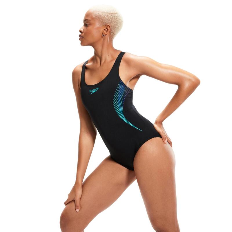 Speedo Dames Badpak Placement Muscleback Zwart/Blauw/Aquarium