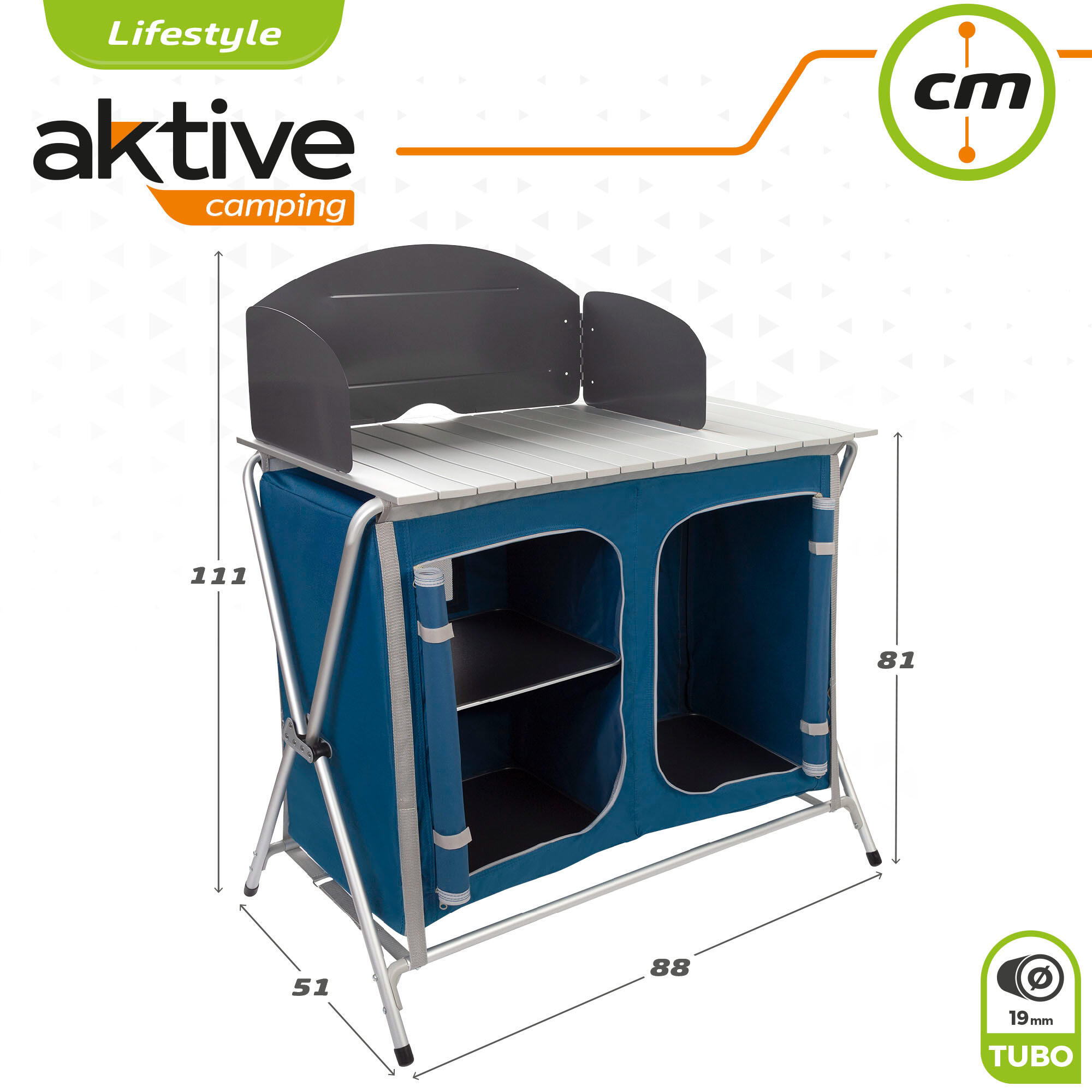 Mueble plegable cocina camping con paravientos Aktive - 88x51x81-111 cm 6/7