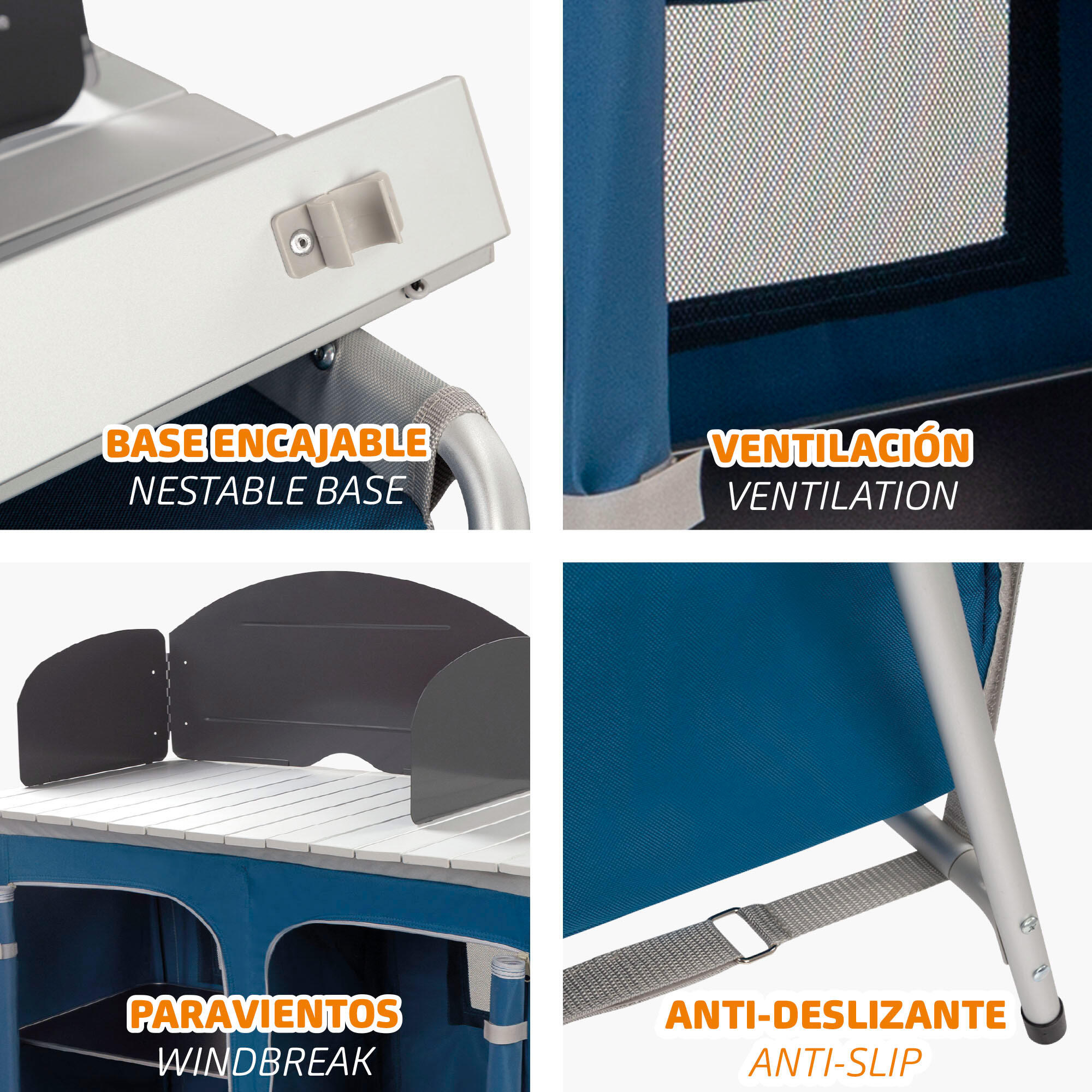 Mueble plegable cocina camping con paravientos Aktive - 88x51x81-111 cm 3/7