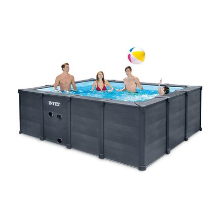 Piscina desmontable rectangular 10.091 L c/depuradora Graphite Gray Panel INTEX