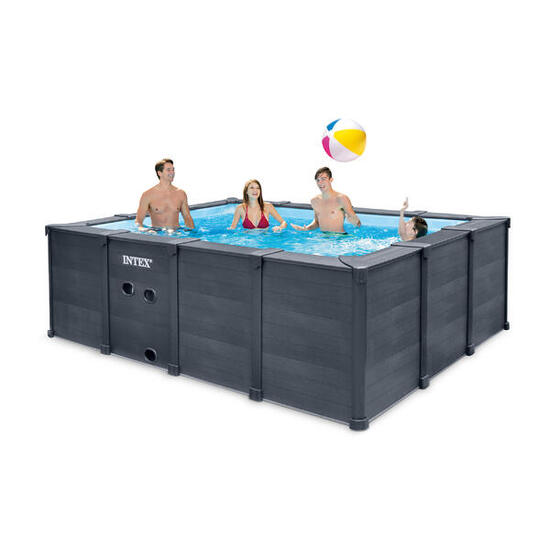 Piscina desmontable rectangular 10.091 L c/depuradora Graphite Gray Panel INTEX