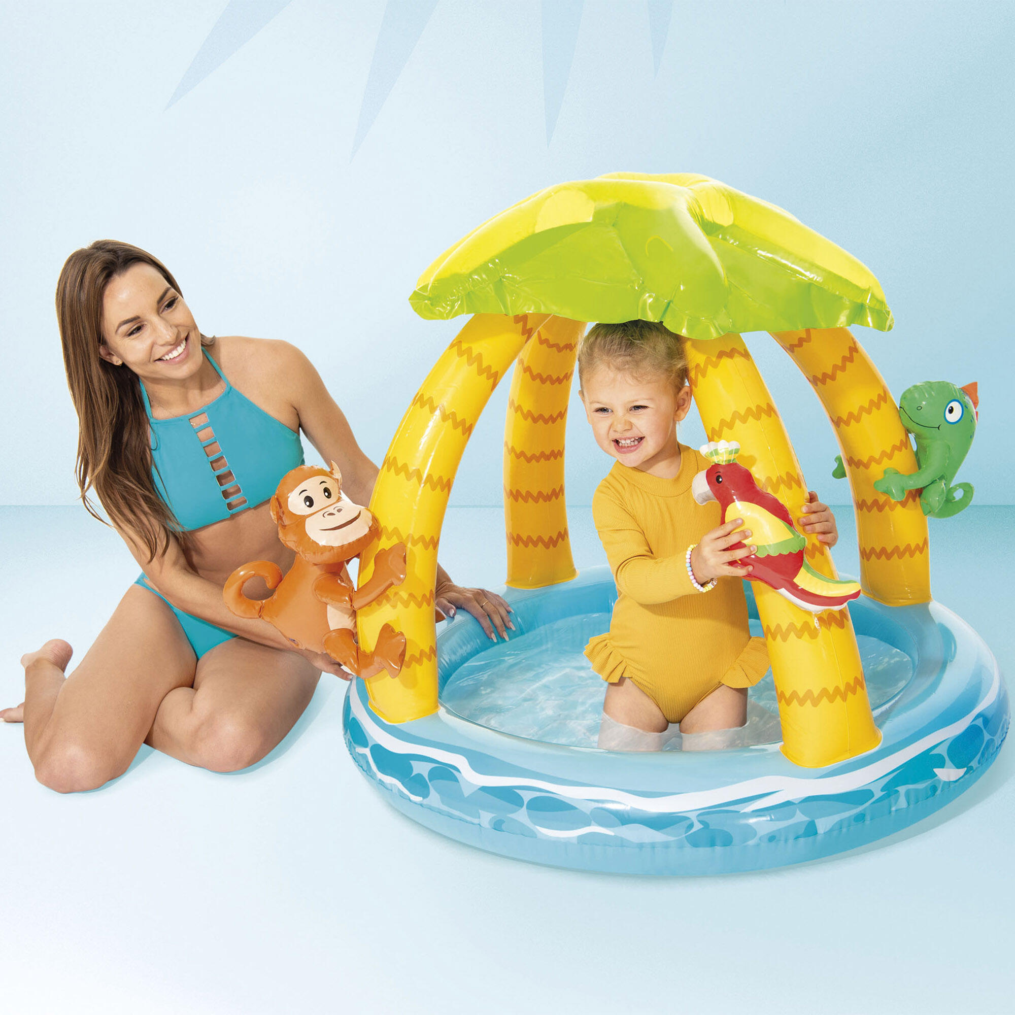 Piscina hinchable tropical c/suelo acolchado, toldo y animales hinchables INTEX 2/7