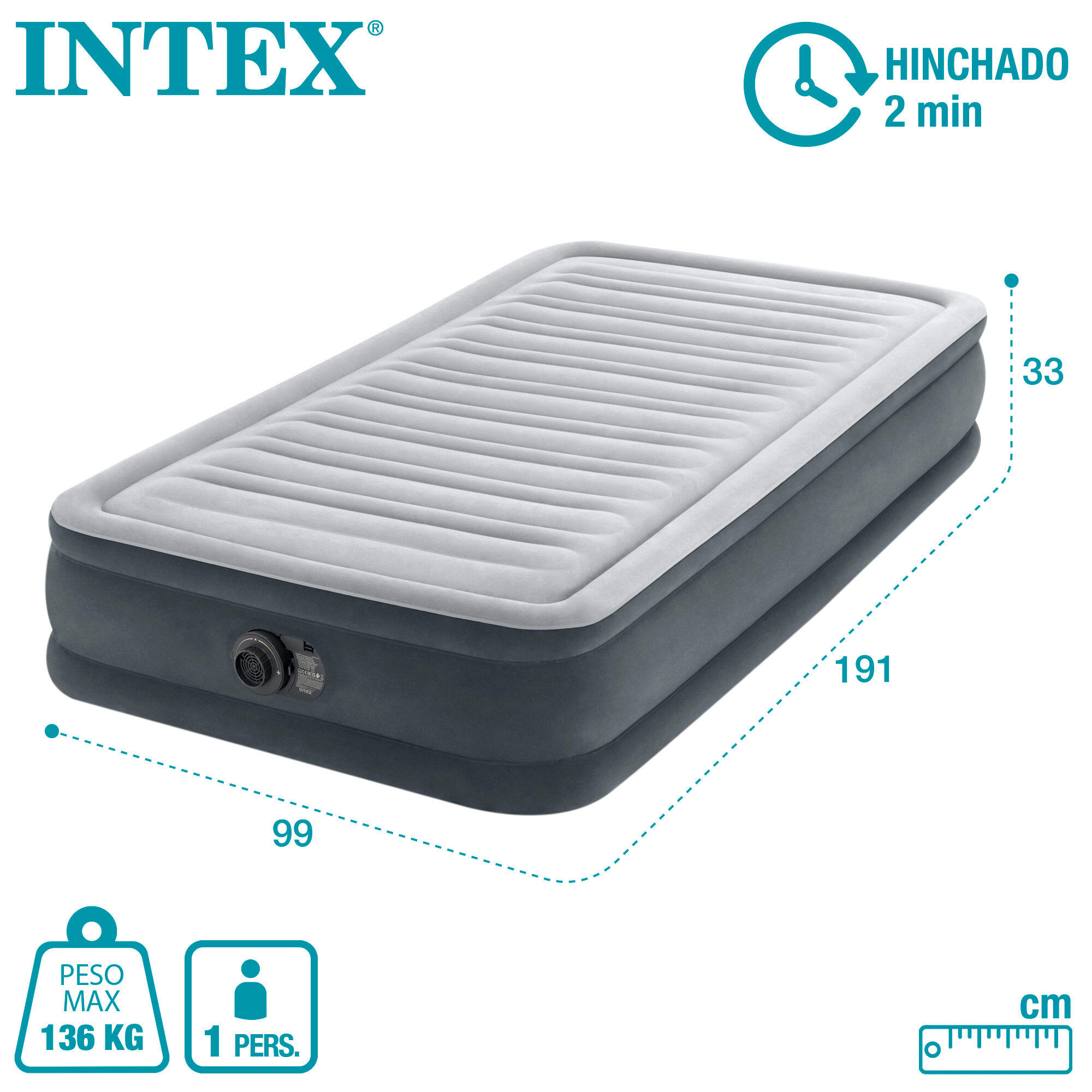 Colchón hinchable INTEX Dura-Beam Deluxe Comfort-Plush - 99x191x33 cm 6/7