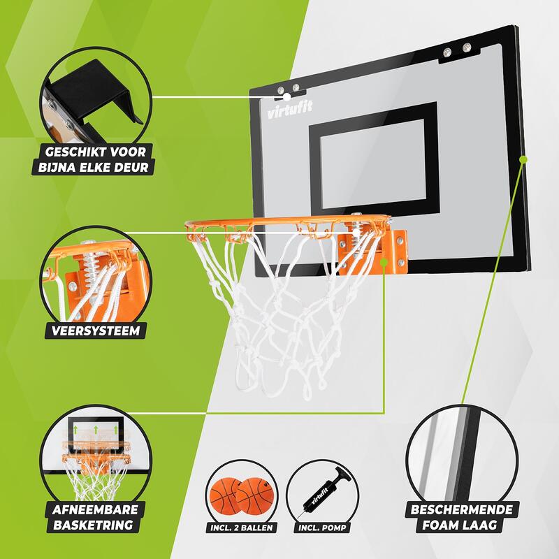 Basketbalbord - Pro Mini Basketbalbord met 2 Ballen en Pomp - Zwart