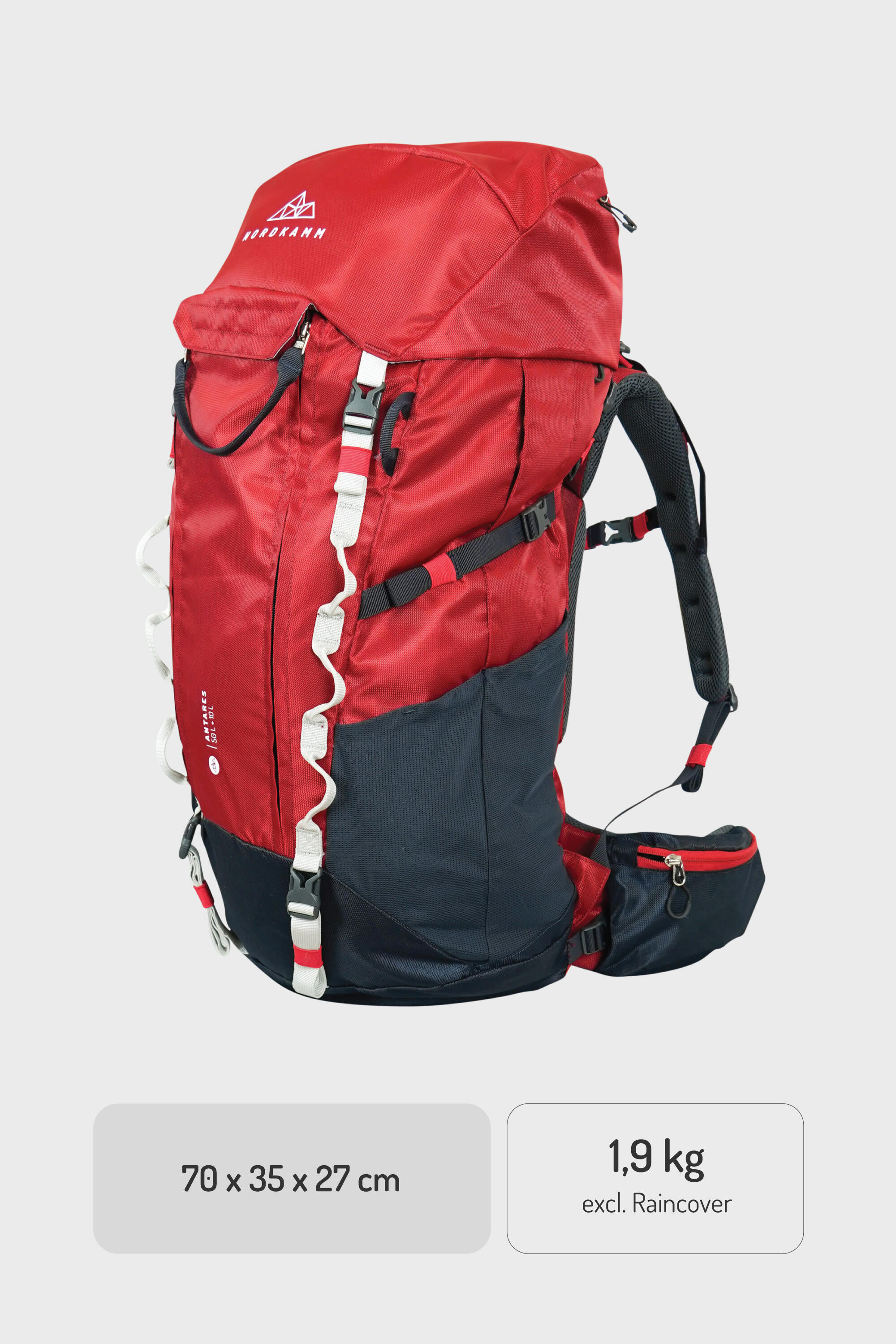 Trekking rugzak dames heren reis rugzak backpacken reizen wandel 50 liter rood 3/5