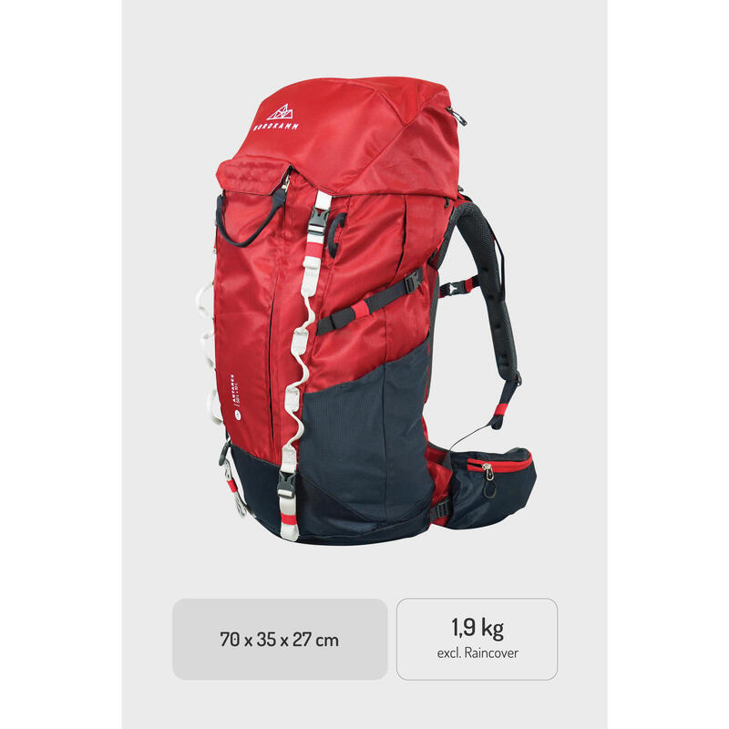 Sac à dos randonnée homme femme, sac à dos de trekking voyager 50 litres rouge