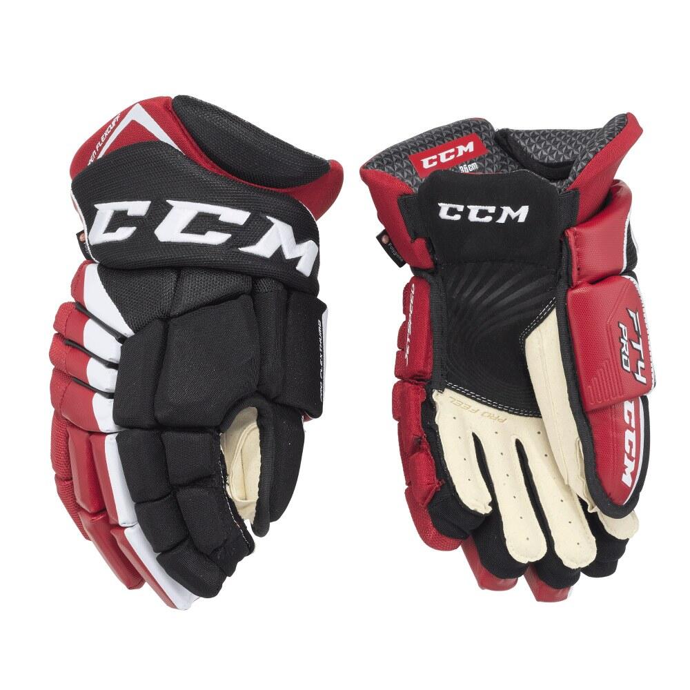 Luvas de Hóqui Preto/Vermelho/Branco Juniores CCM JETSPEED FT4 PRO 4/4