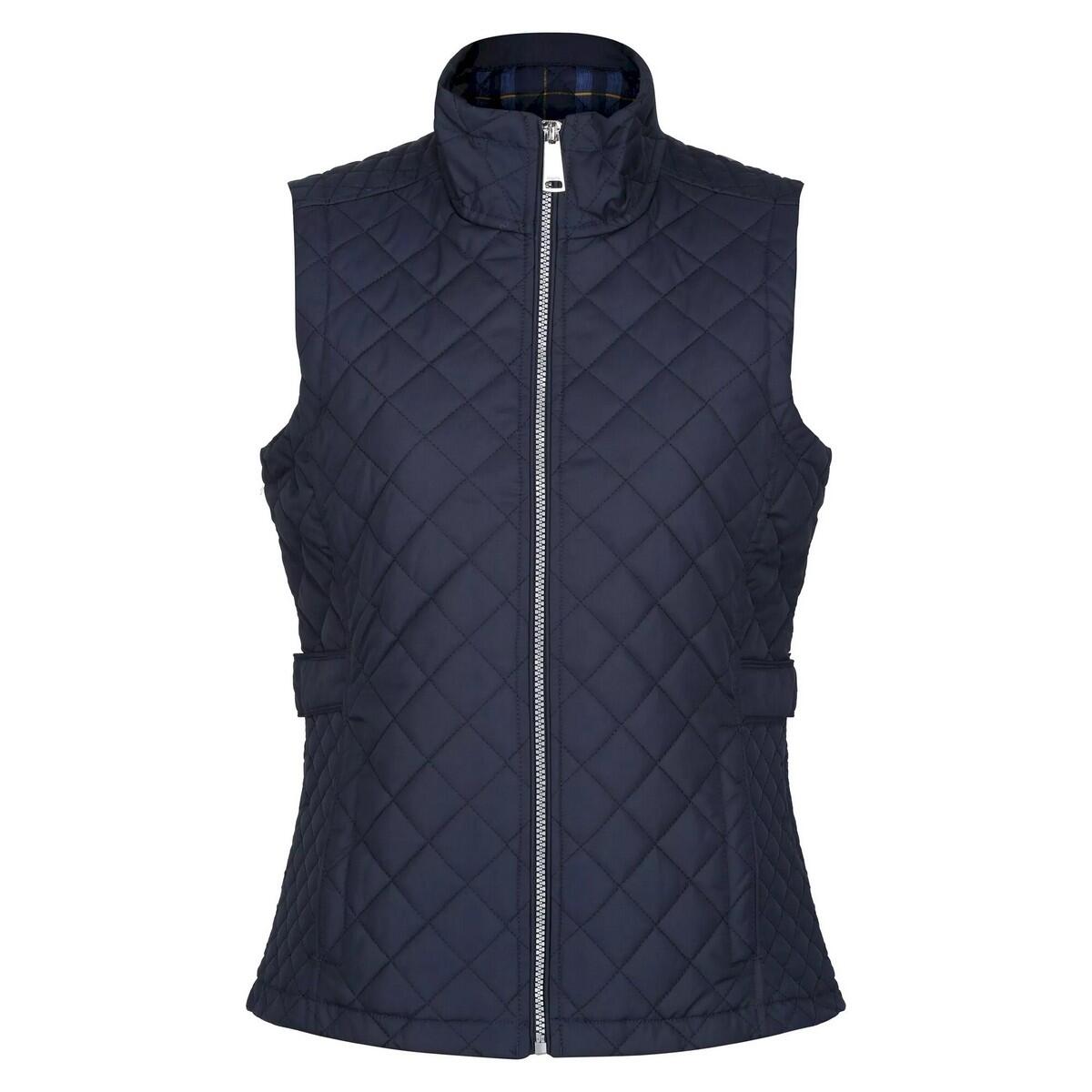 Womens/Ladies Charleigh Checked Quilted Body Warmer (Navy) 1/5