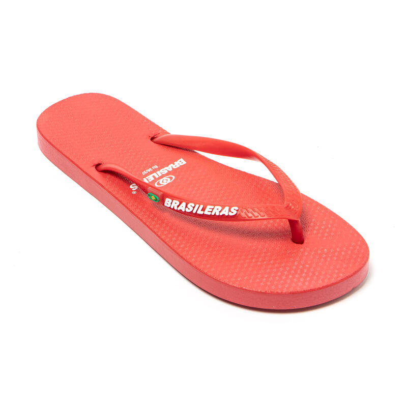 Vrouwen Brasilerase Teenslippers Rood Met Slip-Resistente Rubberen Zool