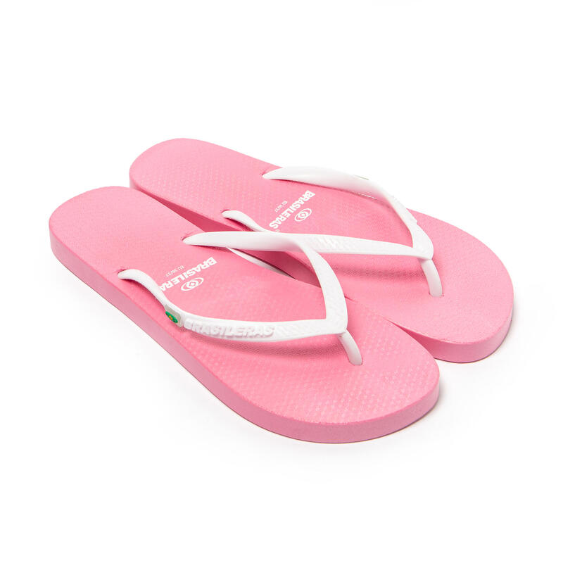 Chinelos de dedo do pé Brasileras femininos cor-de-rosa e brancos com sola