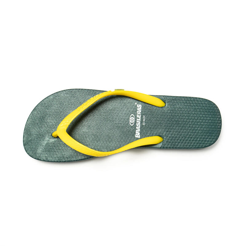 Vrouwen Brasilerase teenslippers groen en geel met antislipzool