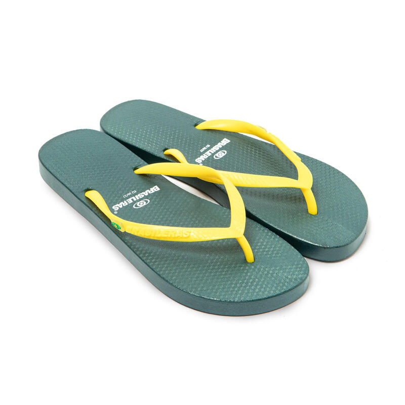 Vrouwen Brasilerase teenslippers groen en geel met antislipzool