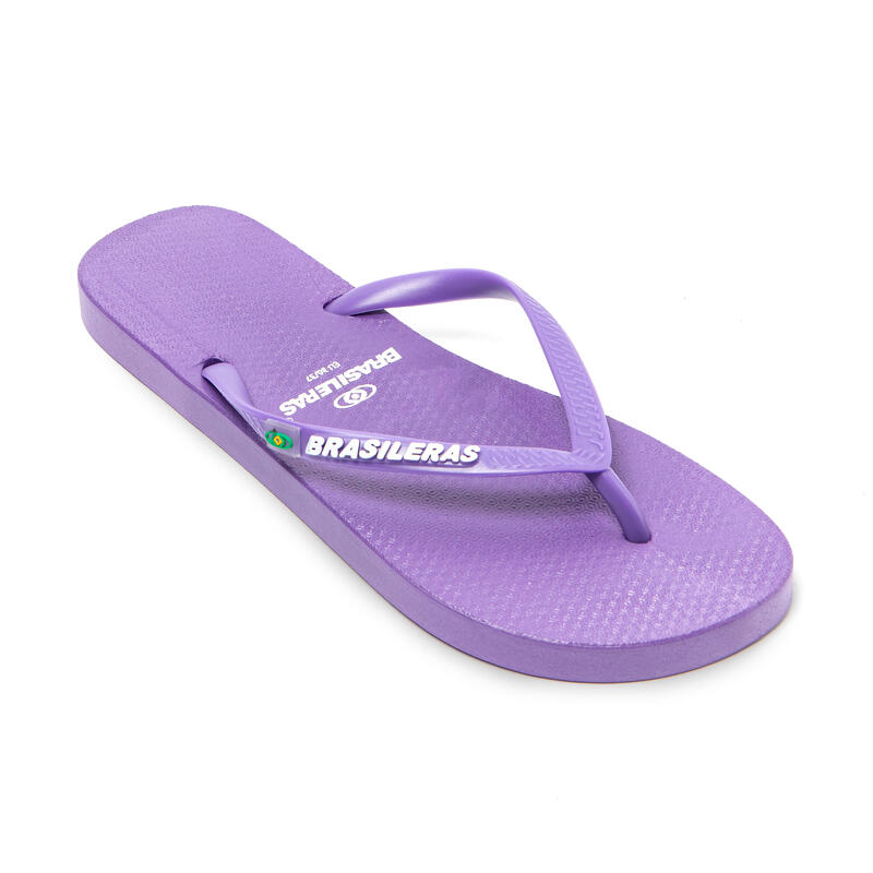 Lila dames teenslippers met antislipzool van rubber.