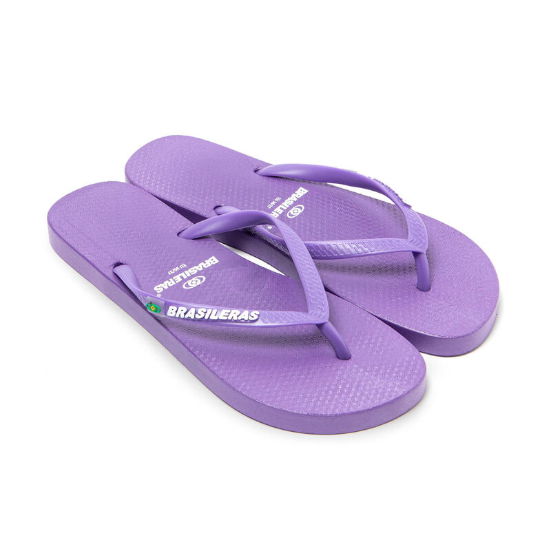 Lila dames teenslippers met antislipzool van rubber.