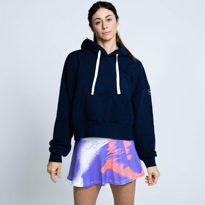 Sudadera de cuello redondo con capucha de algodón de mujer TRR azul