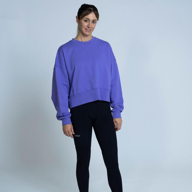 Sudadera de cuello redondo grande de algodón de mujer TRR Morado