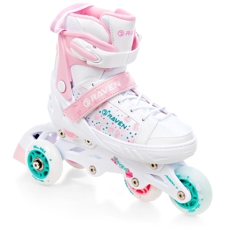 Patines 4en1 Rueda Ajustable LED Rosi Blanco/Rosa