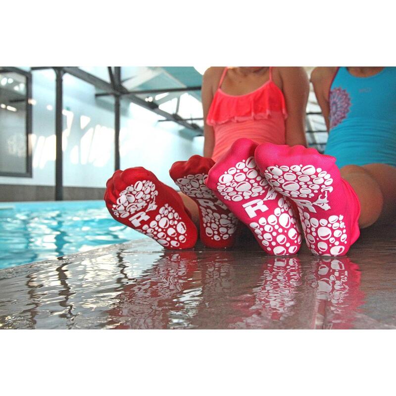 Technische sokken anti-slip anti-bacterieel zwemmen zwembad kinderen fuchsia wit