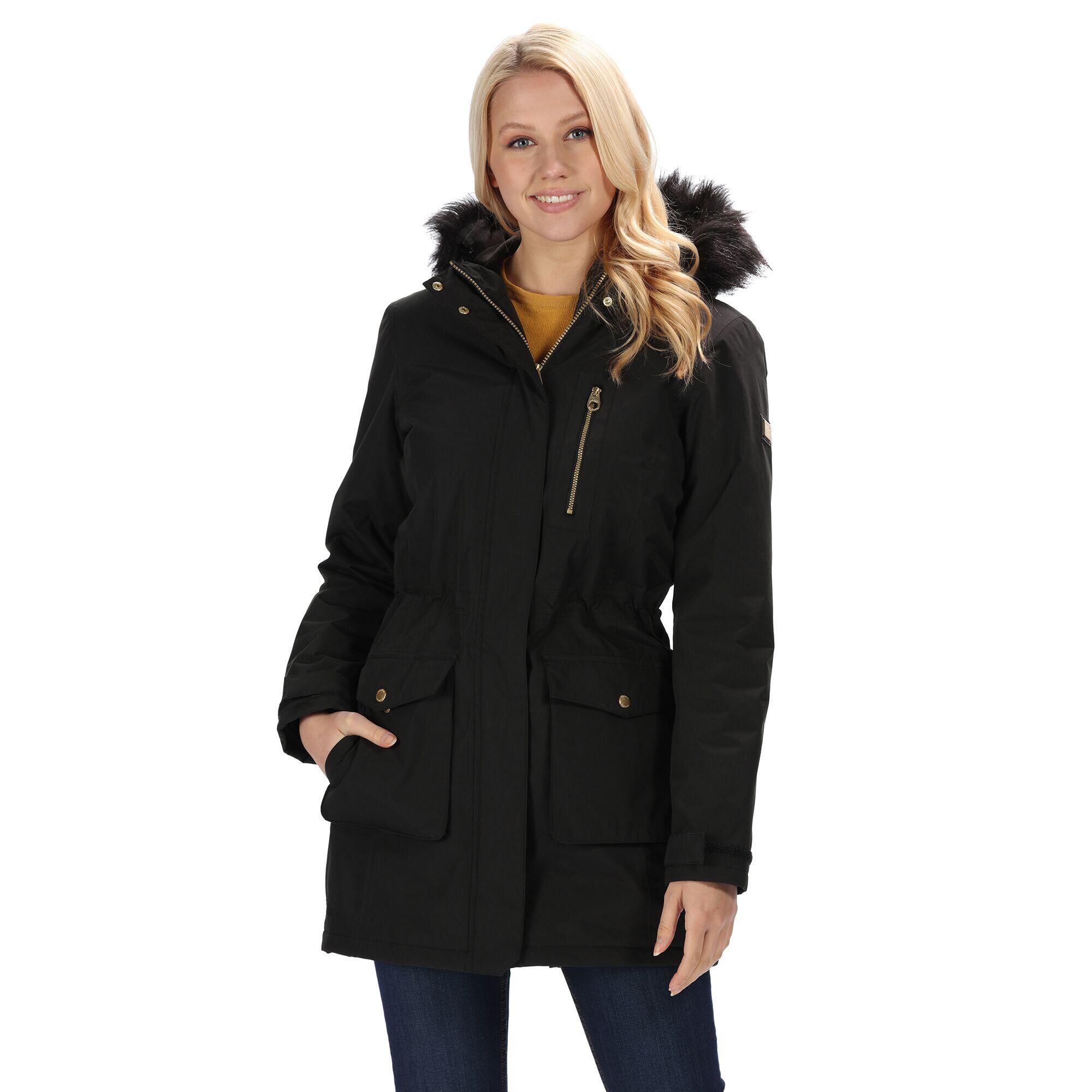 Womens/Ladies Serleena Fur Trimmed Waterproof Parka Jacket (Black) 3/5