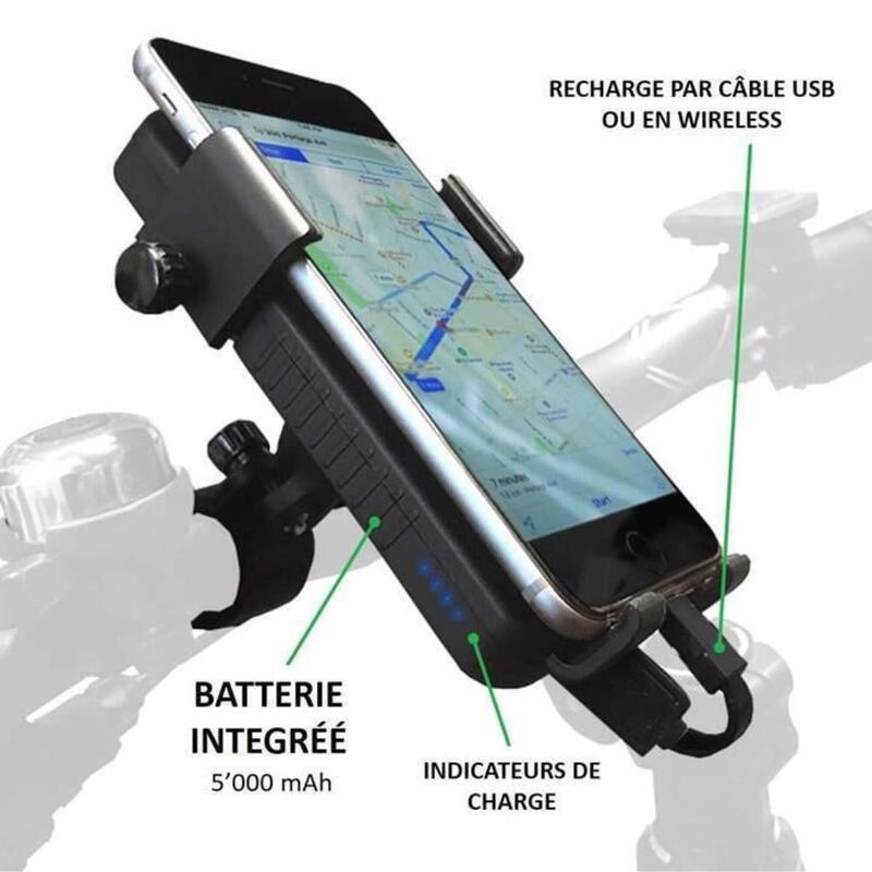 Cyclotron | Support de téléphone pour vélo - batterie power bank intégrée