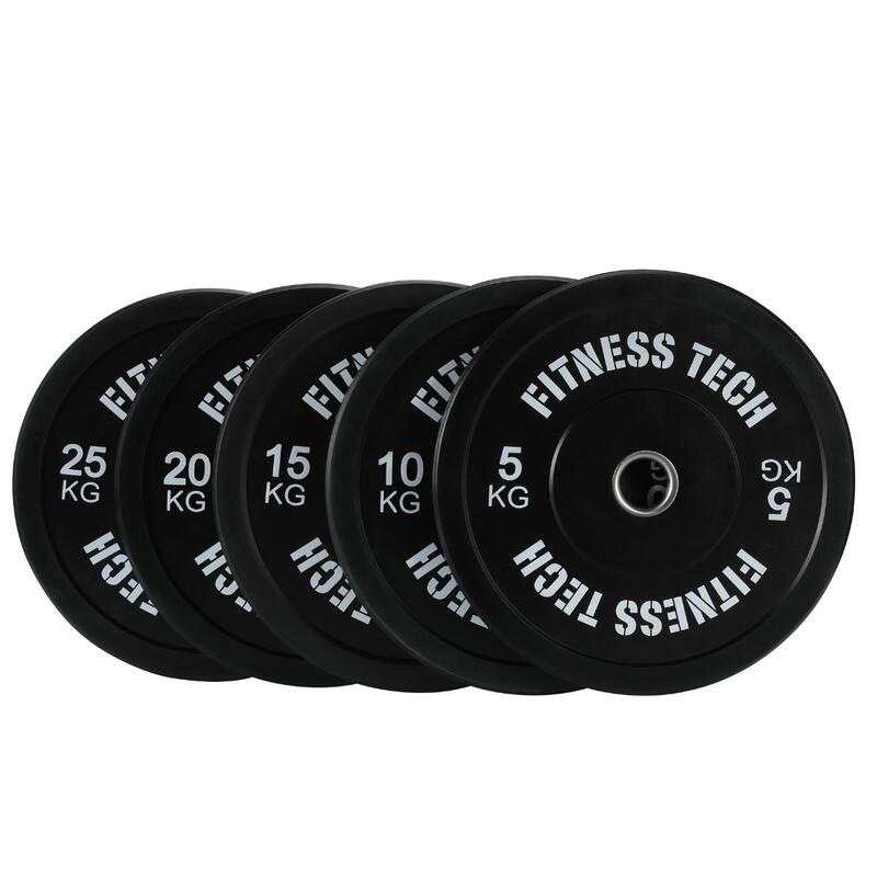 Disco Bumper Plate Musculación Fitness Tech 25kg Negro Unidad